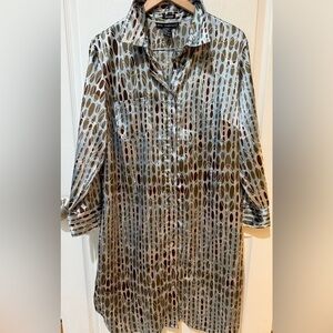 Mlle Gabrielle Retro Patterned Button Down Dress Brown and Blue